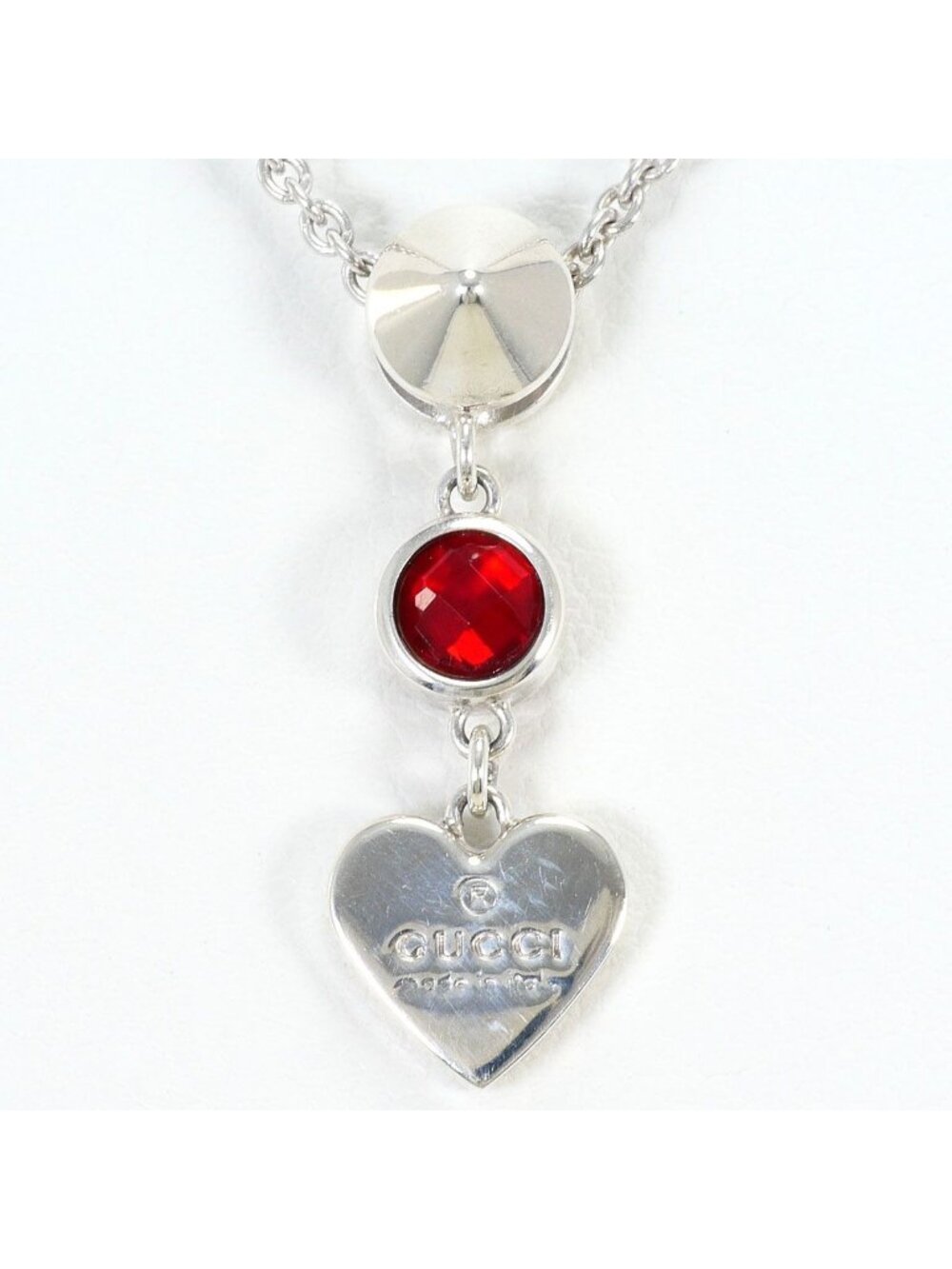 Gucci 925 Sterling Silver Necklace Red Topaz 41